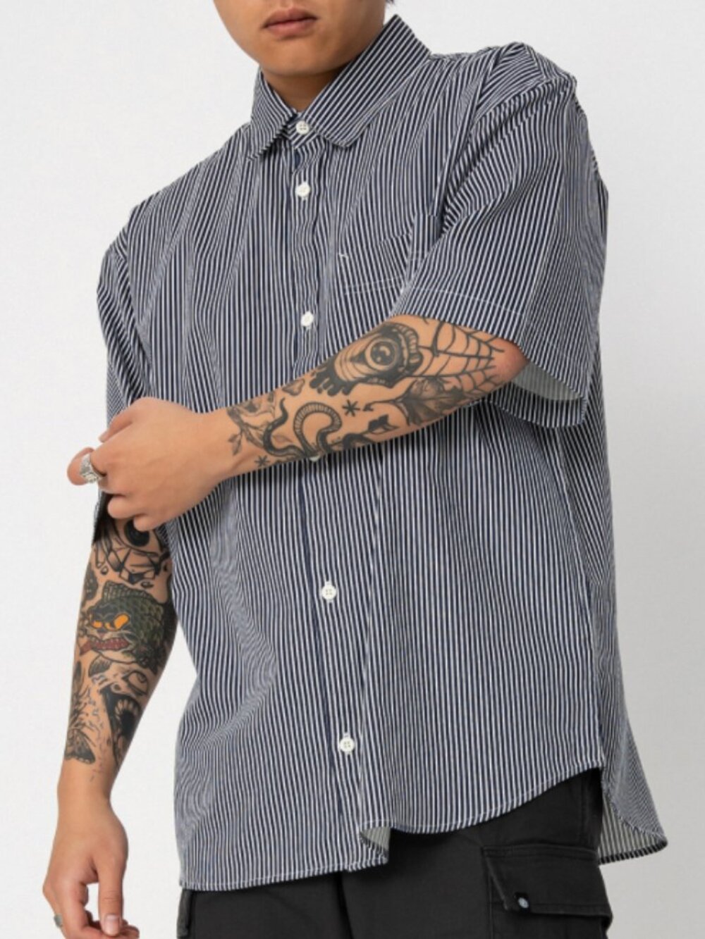 2/$100 LKE NEW Carhartt WIP Short Sleeve Terrell Stripe Navy Cotton Button Shirt